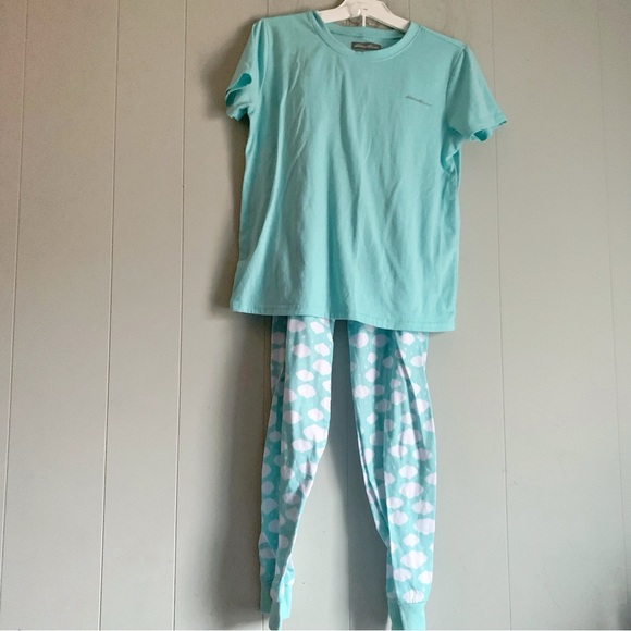 Eddie Bauer Kids 3 Pc Teal Cloud Printed PJ Set L (14/16) - Picture 9 of 14